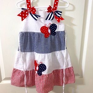 Rare Editions Seer Sucker Butterfly Appliqué Dress